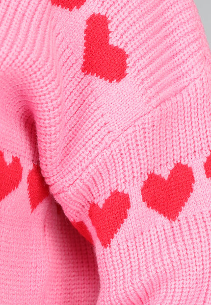 OP=OP! Lichtroze Gebreide Trui met Rode Hartjes