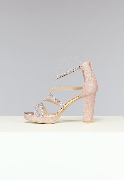 OP=OP! Champagne Glitter Sandalen met Strass Bandjes