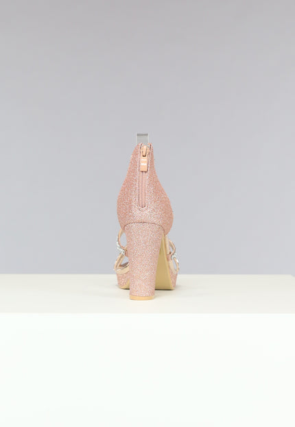 OP=OP! Champagne Glitter Sandalen met Strass Bandjes