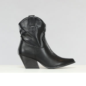 OP=OP! Korte Zwarte Lederlook Cowboylaarsjes