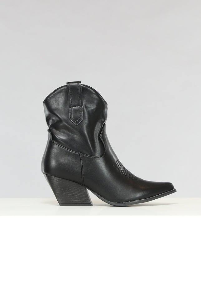 OP=OP! Korte Zwarte Lederlook Cowboylaarsjes