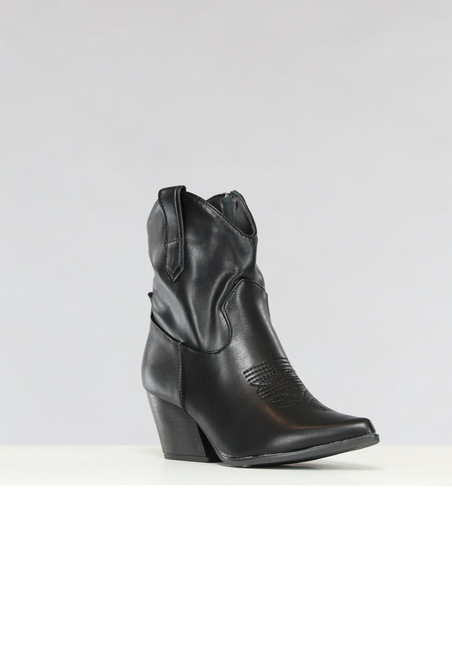 OP=OP! Korte Zwarte Lederlook Cowboylaarsjes