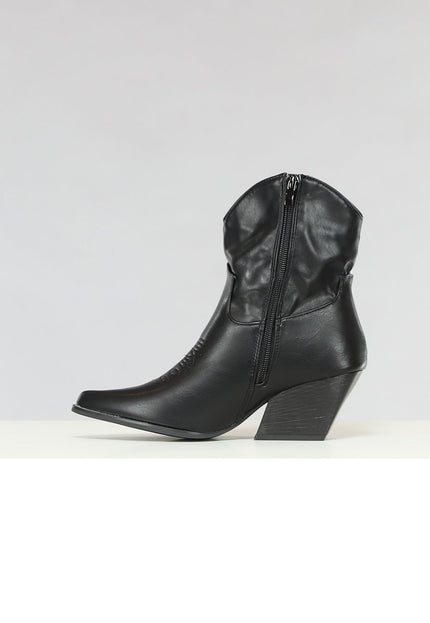 OP=OP! Korte Zwarte Lederlook Cowboylaarsjes