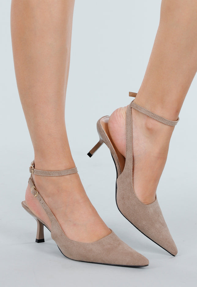 OP=OP.13.NL Beige Suede Pumps met Enkelbandje