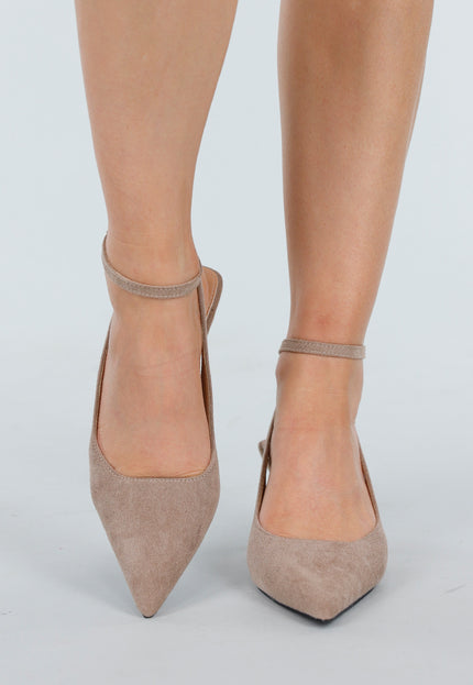 OP=OP.13.NL Beige Suede Pumps met Enkelbandje