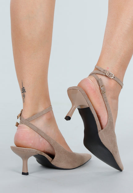OP=OP.13.NL Beige Suede Pumps met Enkelbandje