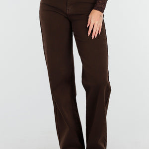 OP=OP.13.NL Bruine Rechte Denim Broek met Hoge Taille