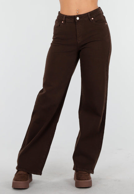 OP=OP.13.NL Bruine Rechte Denim Broek met Hoge Taille