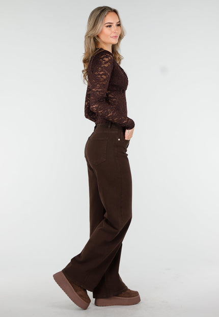 OP=OP.13.NL Bruine Rechte Denim Broek met Hoge Taille