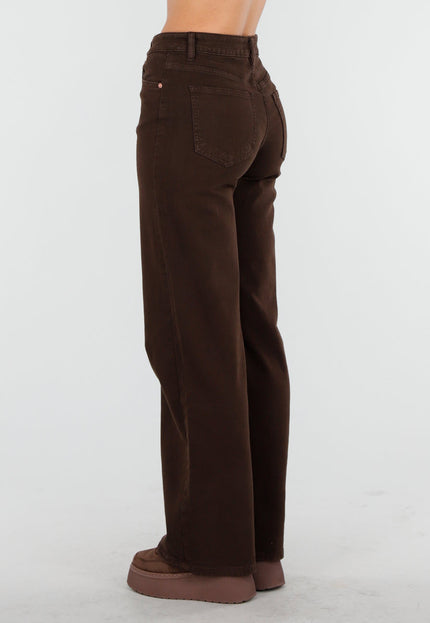 OP=OP.13.NL Bruine Rechte Denim Broek met Hoge Taille