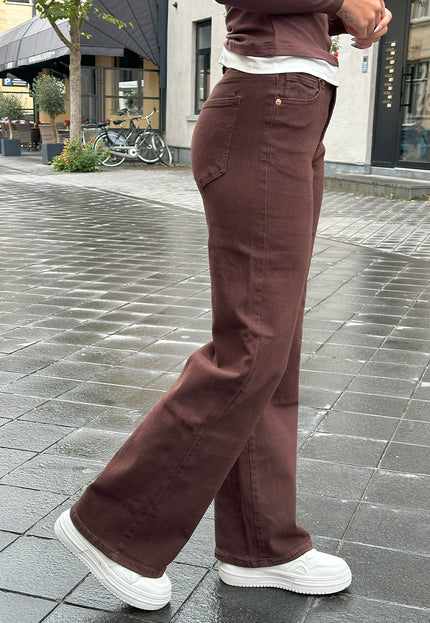 OP=OP.13.NL Bruine Rechte Denim Broek met Hoge Taille