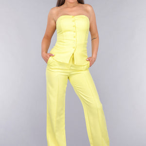 OP=OP! Gele Matching Set met Strapless Top en Pantalon