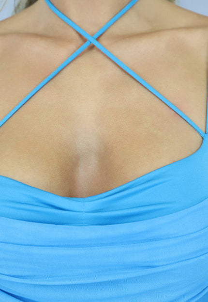 OP=OP.13.NL Geplooide Blauwe Bodycon Jurk