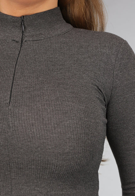 OP=OP! Grijs Ribstof Jurkje met Duimgaten