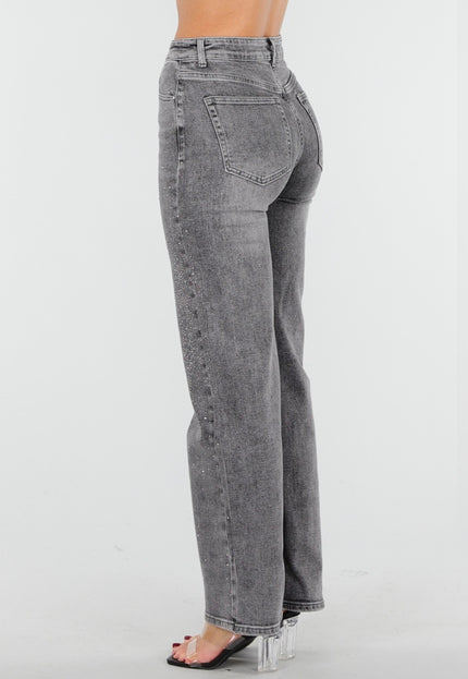 OP=OP.13.NL Grijze Wide Leg Jeans met Glitter