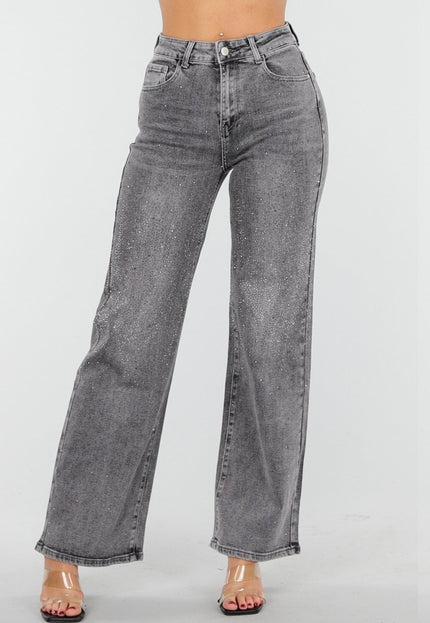 OP=OP.13.NL Grijze Wide Leg Jeans met Glitter