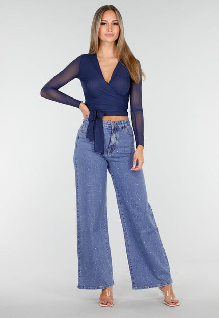 OP=OP.13.NL Hoge Taille Stretch Jeans met Glitters