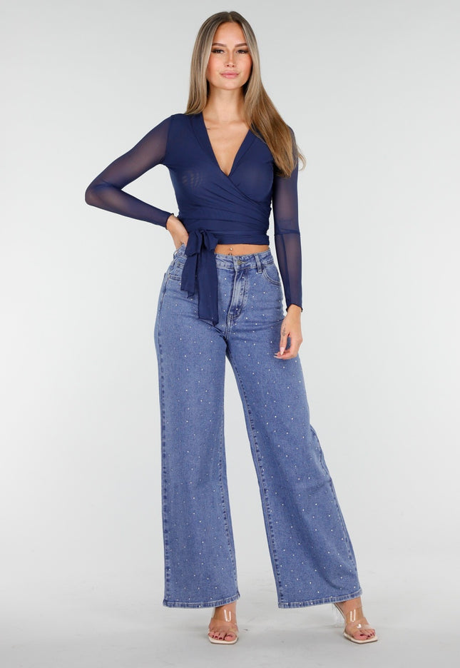 OP=OP.13.NL Hoge Taille Stretch Jeans met Glitters