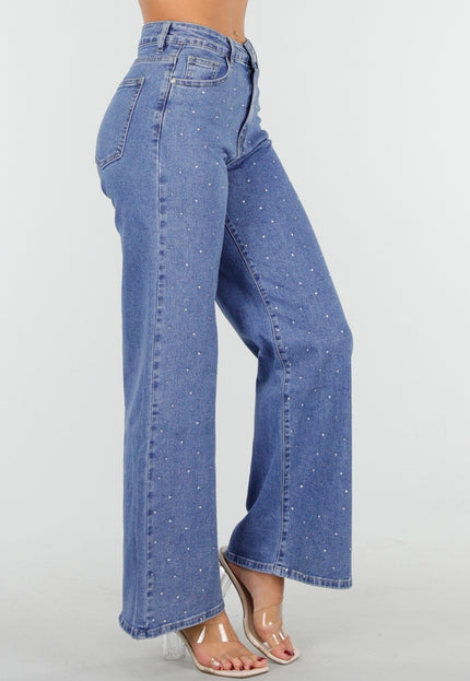 OP=OP.13.NL Hoge Taille Stretch Jeans met Glitters