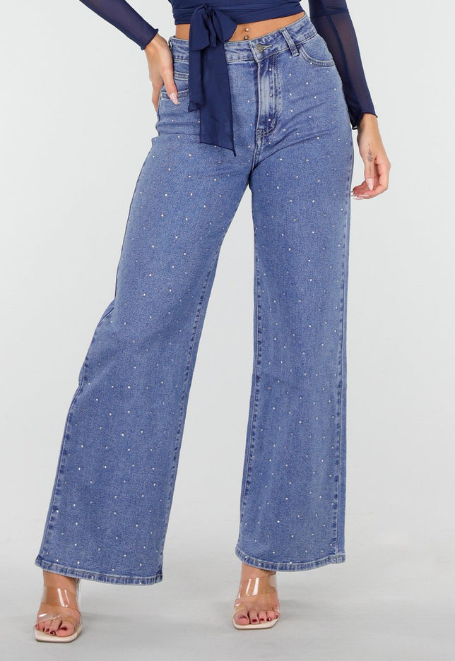 OP=OP.13.NL Hoge Taille Stretch Jeans met Glitters