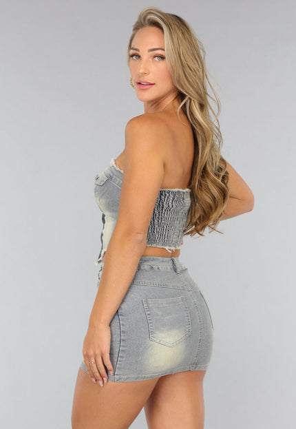 OP=OP! Washed Denim Two Piece met Knopen