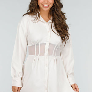 OP=OP! Beige Overhemdjurk met Korset