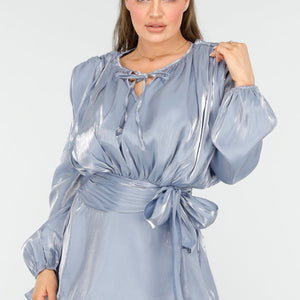 OP=OP! Glanzende Blauwe Mini Jurk