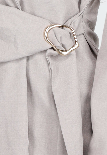 OP=OP! Grijze Blazer met Ceintuur en Goudkleurige Gesp