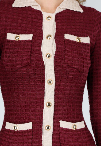 OP=OP.14.NL Rode Stretch Jurk met Beige Accenten