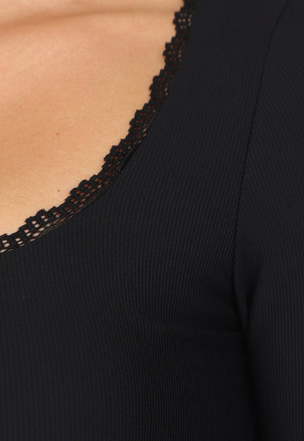 OP=OP.14.NL Zwarte Longsleeve Crop Top met Padding