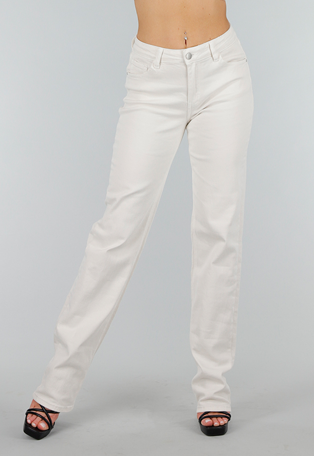 OP=OP.14.S Creme Denim Tall Straight Jeans met Middelhoge Taille en Stretch