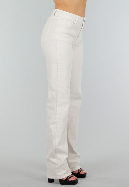 OP=OP.14.S Creme Denim Tall Straight Jeans met Middelhoge Taille en Stretch