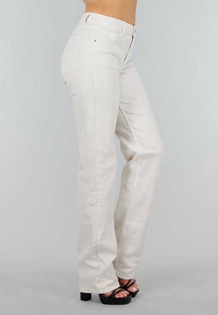 OP=OP.14.S Creme Denim Tall Straight Jeans met Middelhoge Taille en Stretch