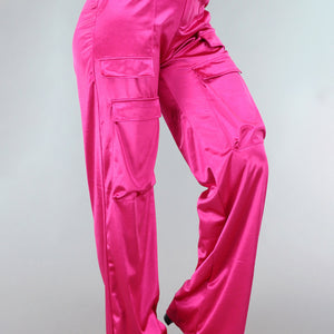 OP=OP! Fuchsia Satijnen Tall Cargo Broek