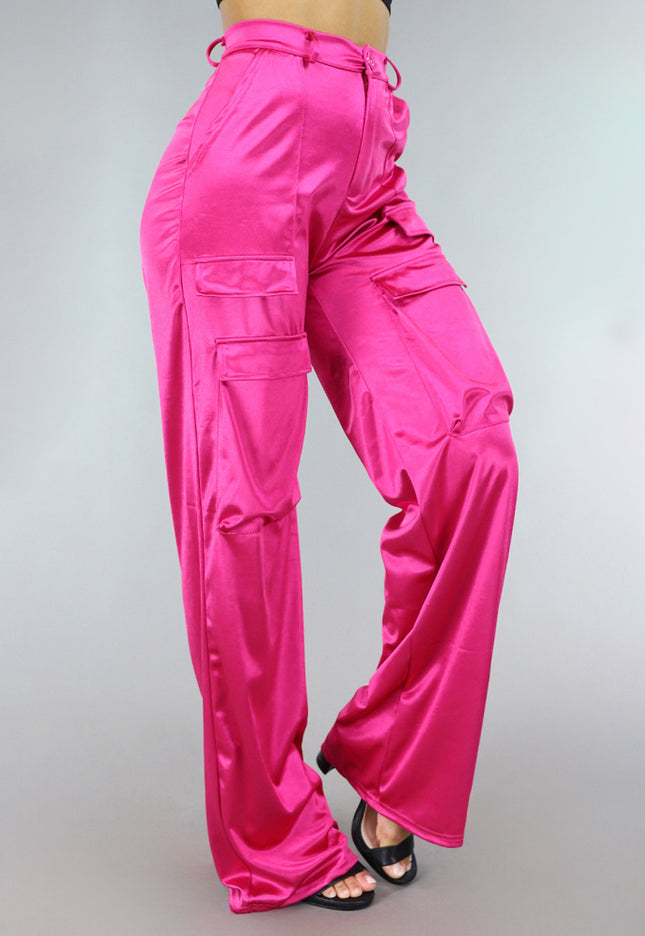 OP=OP! Fuchsia Satijnen Tall Cargo Broek