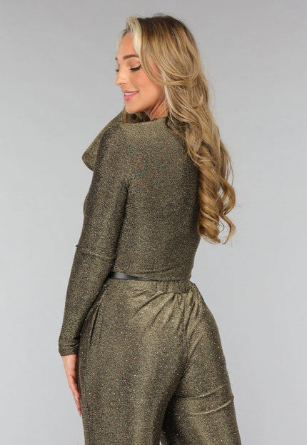 OP=OP! Gouden Shimmer V Hals Bodysuit