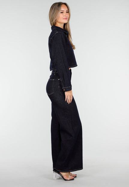 OP=OP.15.NL Hoge Taille Wide Leg Stretch Jeans in Donkerblauw
