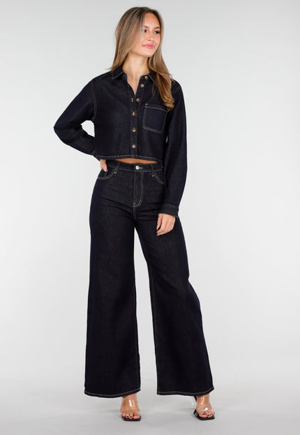OP=OP.15.NL Hoge Taille Wide Leg Stretch Jeans in Donkerblauw