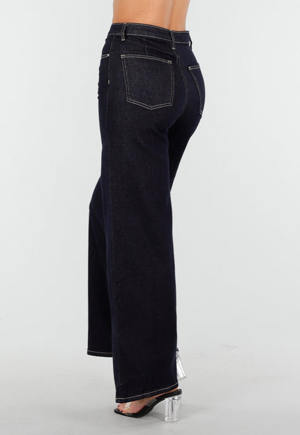 OP=OP.15.NL Hoge Taille Wide Leg Stretch Jeans in Donkerblauw