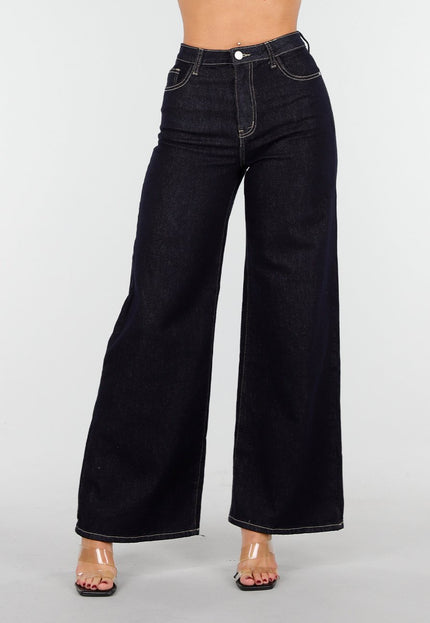 OP=OP.15.NL Hoge Taille Wide Leg Stretch Jeans in Donkerblauw