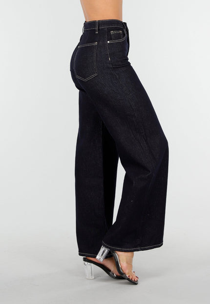 OP=OP.15.NL Hoge Taille Wide Leg Stretch Jeans in Donkerblauw