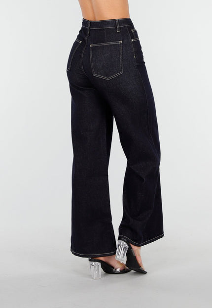 OP=OP.15.NL Hoge Taille Wide Leg Stretch Jeans in Donkerblauw