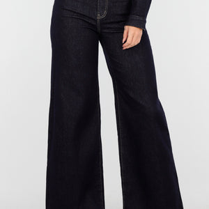 OP=OP.15.NL Hoge Taille Wide Leg Stretch Jeans in Donkerblauw