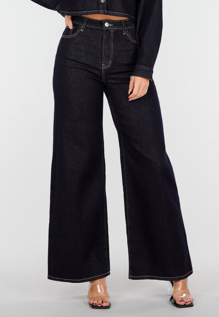 OP=OP.15.NL Hoge Taille Wide Leg Stretch Jeans in Donkerblauw