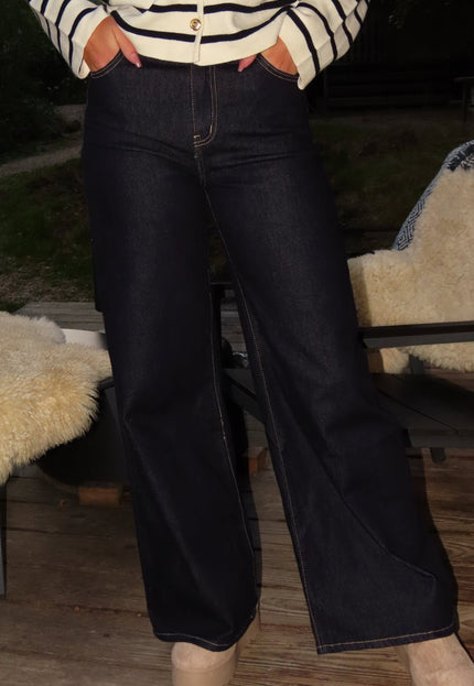 OP=OP.15.NL Hoge Taille Wide Leg Stretch Jeans in Donkerblauw