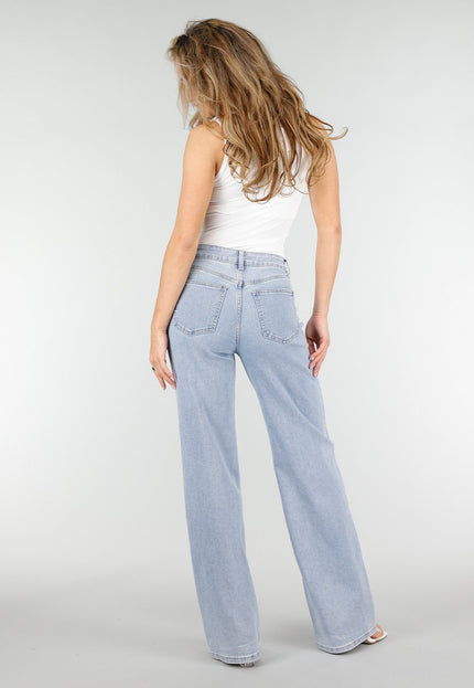 OP=OP.15.NL Lichtblauwe Wide Leg Jeans met Veterdetails