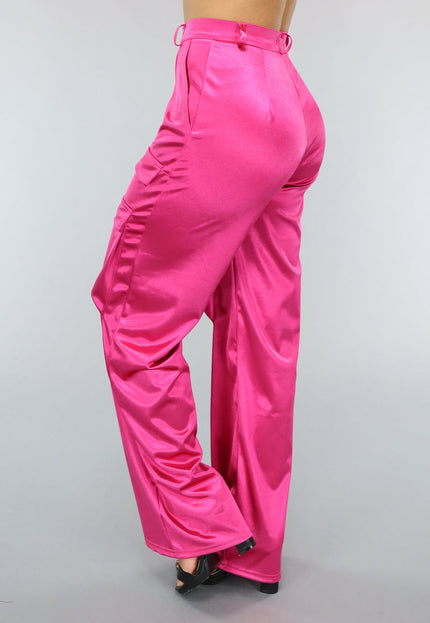 OP=OP.15.NL Roze Wide Leg Satin Utility Broek