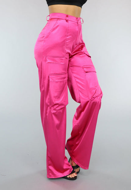 OP=OP.15.NL Roze Wide Leg Satin Utility Broek