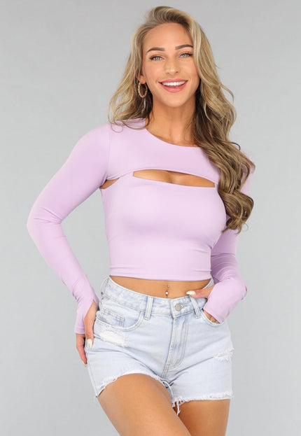 OP=OP! Kort Lila Overshirtje met Duimgaten