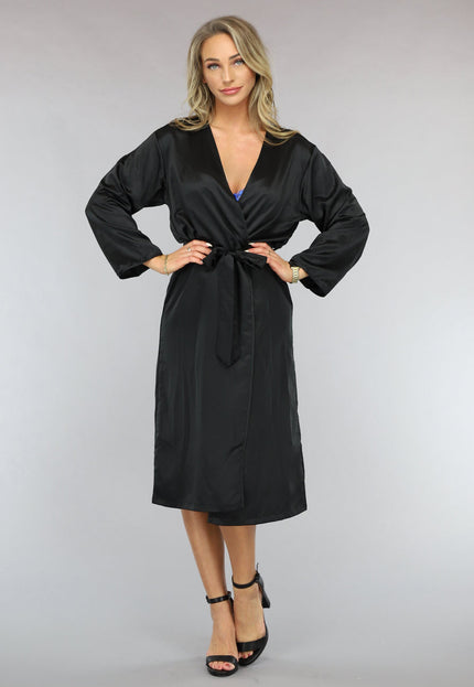 OP=OP.15.S Satin Look Kimono Lang in Zwart